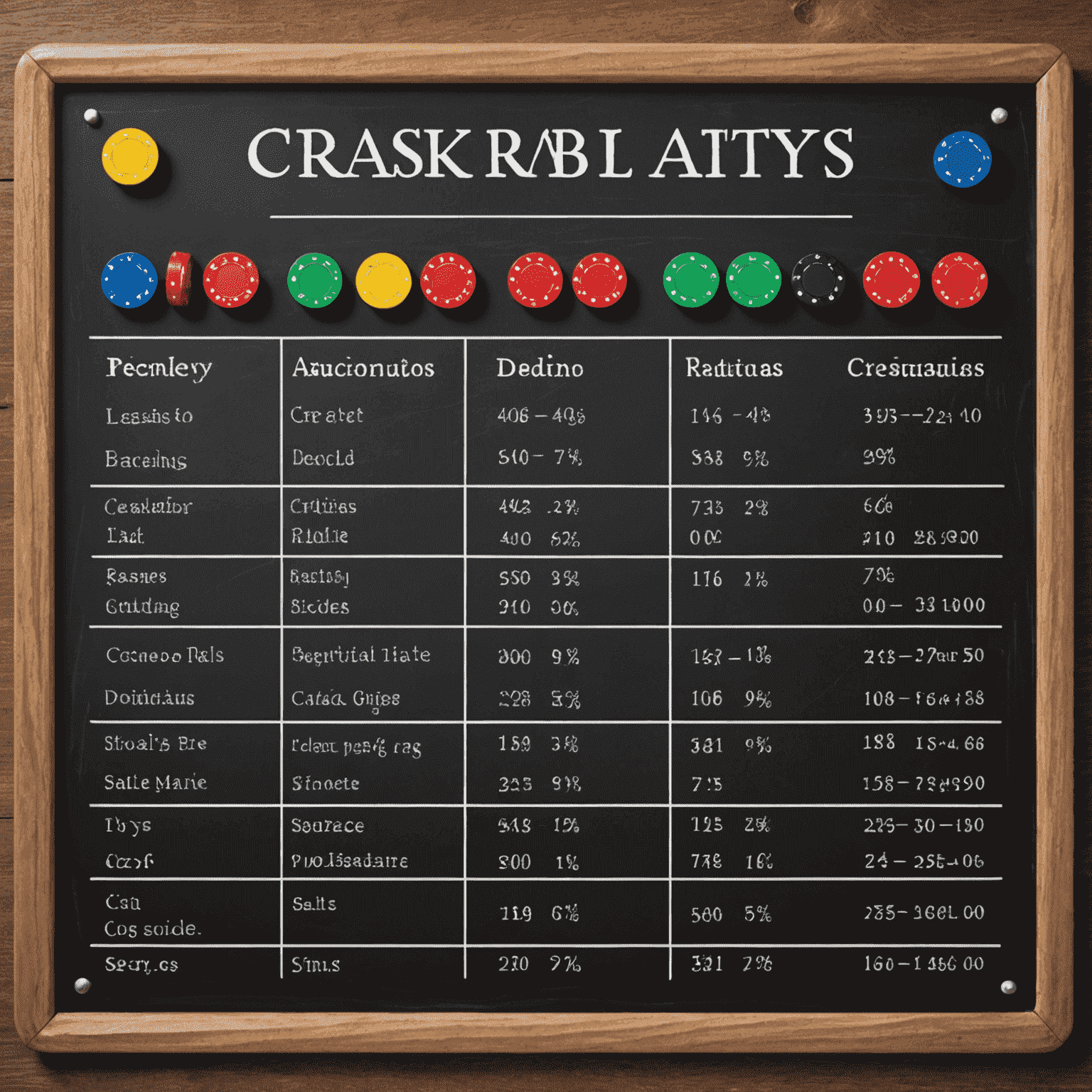 A blackboard with probability calculations and odds ratios for various casino games, with a 'Beginner's Guide' banner