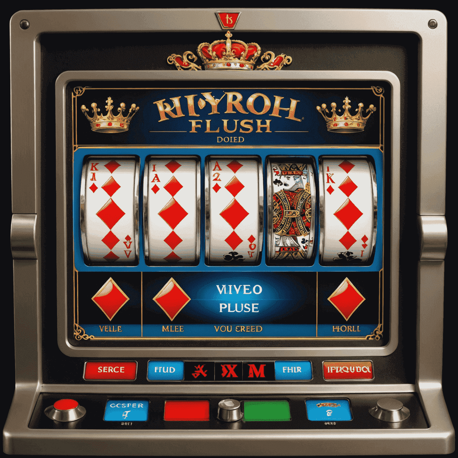 Video poker machine screen showing a royal flush hand